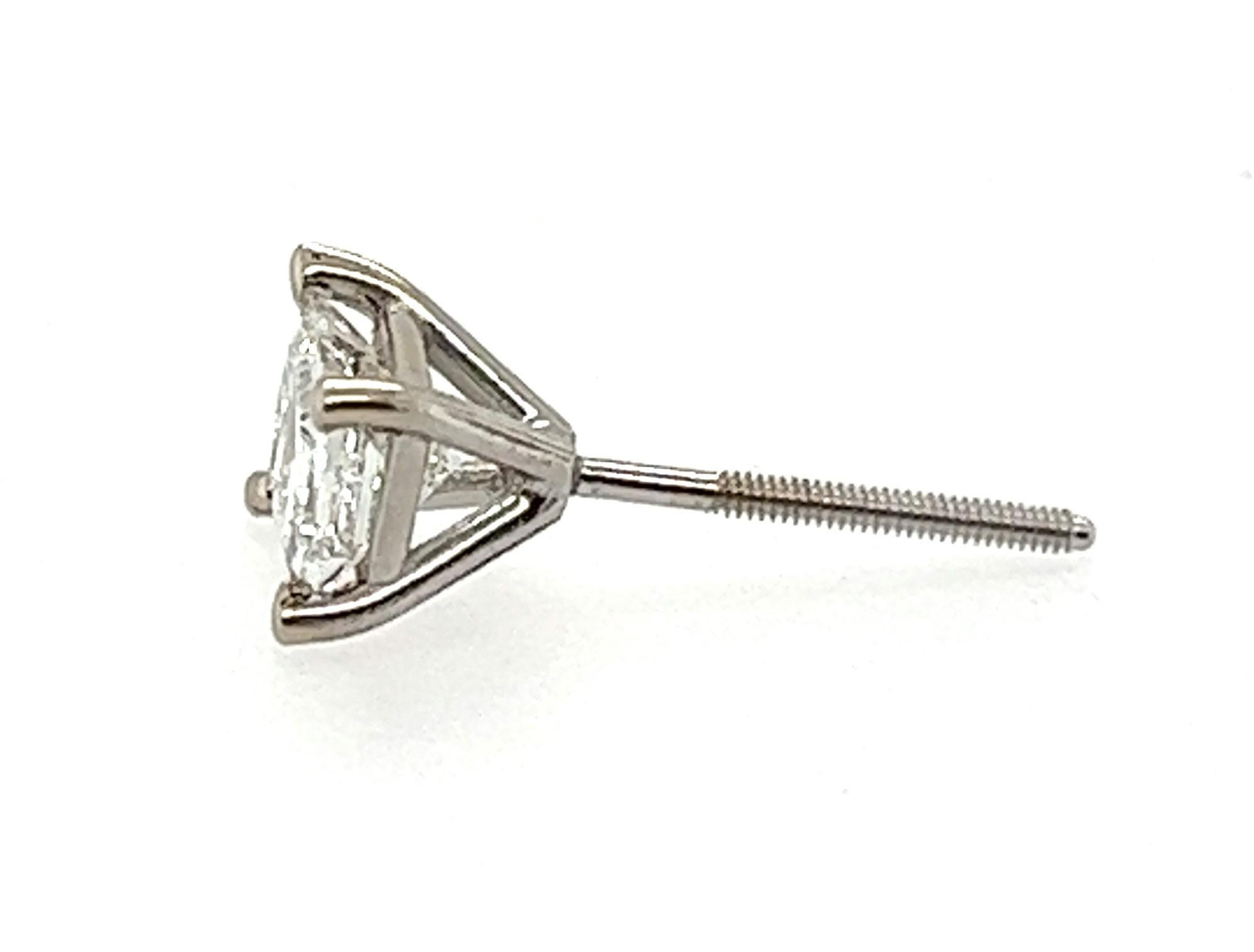 Women's or Men's Diamond Stud Earrings .93ct Princess 14K EGL Certified Mined Screwback 1ct For Sale
