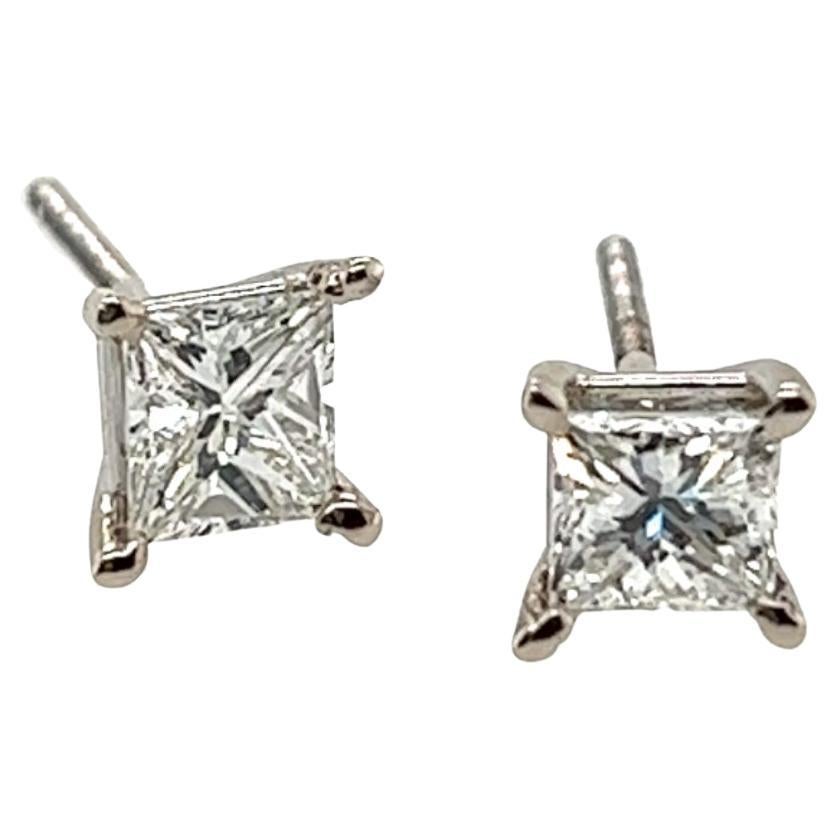 Boucles d'oreilles diamant .93ct Princesse 14K EGL Certified Mined Screwback 1ct