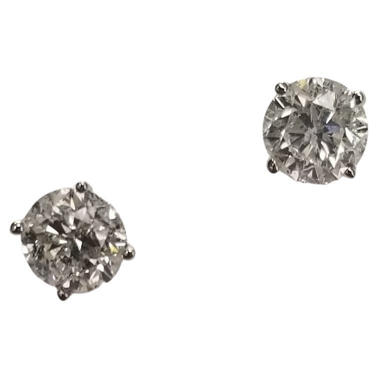 Diamond Stud Earrings, Containing 2 Brilliant Cut Diamonds 2.02 Carats For Sale