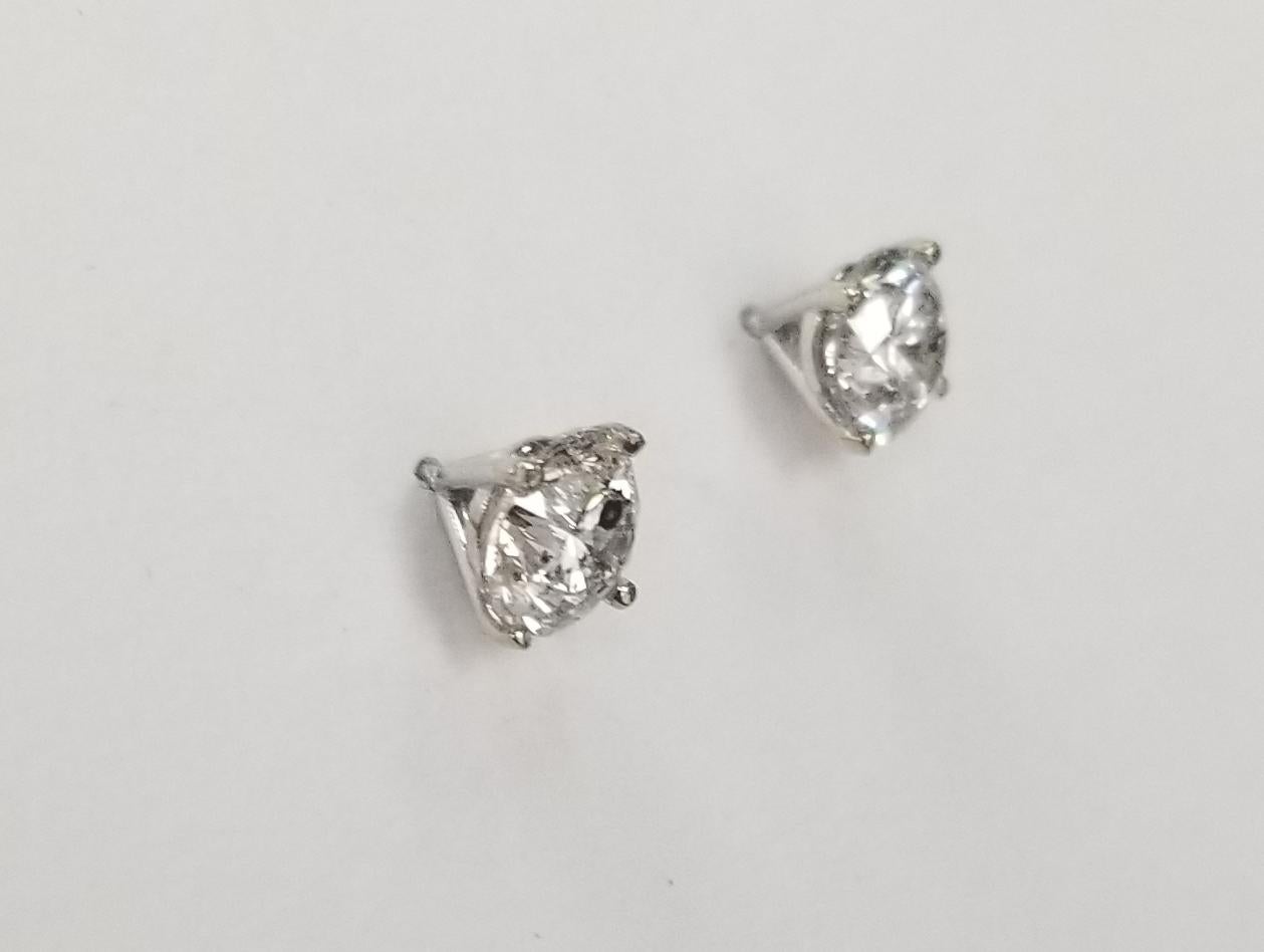 Round Cut Diamond Stud Earrings, Containing 2 Brilliant Cut Diamonds 2.03 Carats