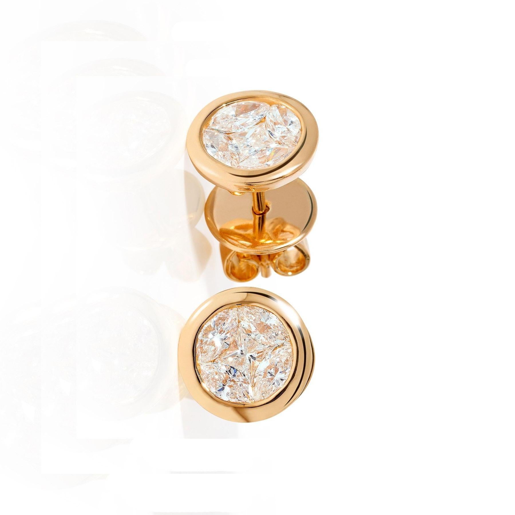 Contemporary RUCHI Marquise and Princess-Cut Diamond Yellow Gold Bezel-Set Stud Earrings For Sale