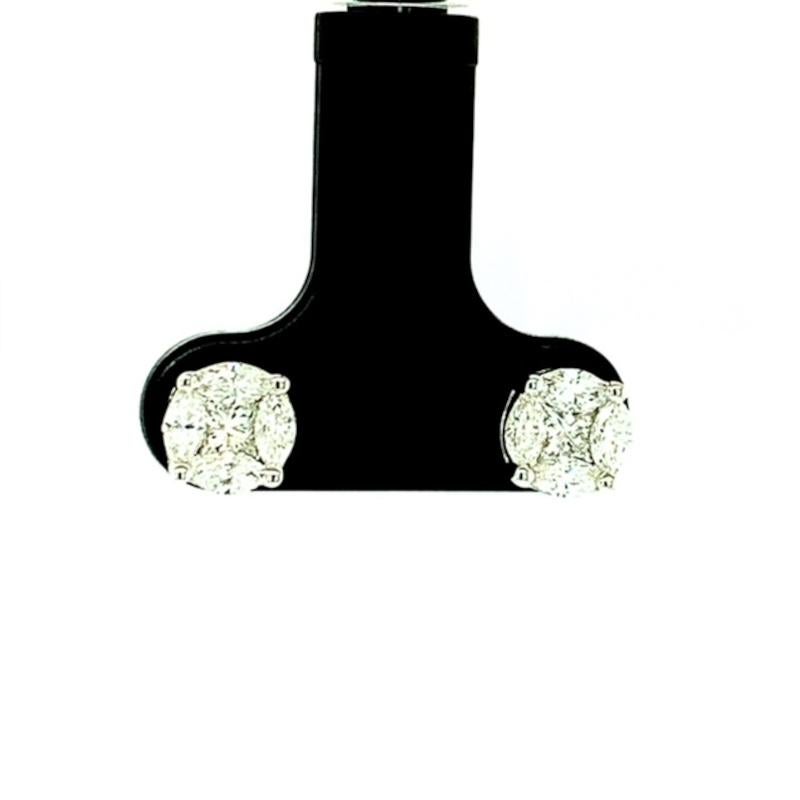 Illusion-Ohrstecker aus Weißgold mit 78 Karat Diamanten  (Carréschliff) im Angebot