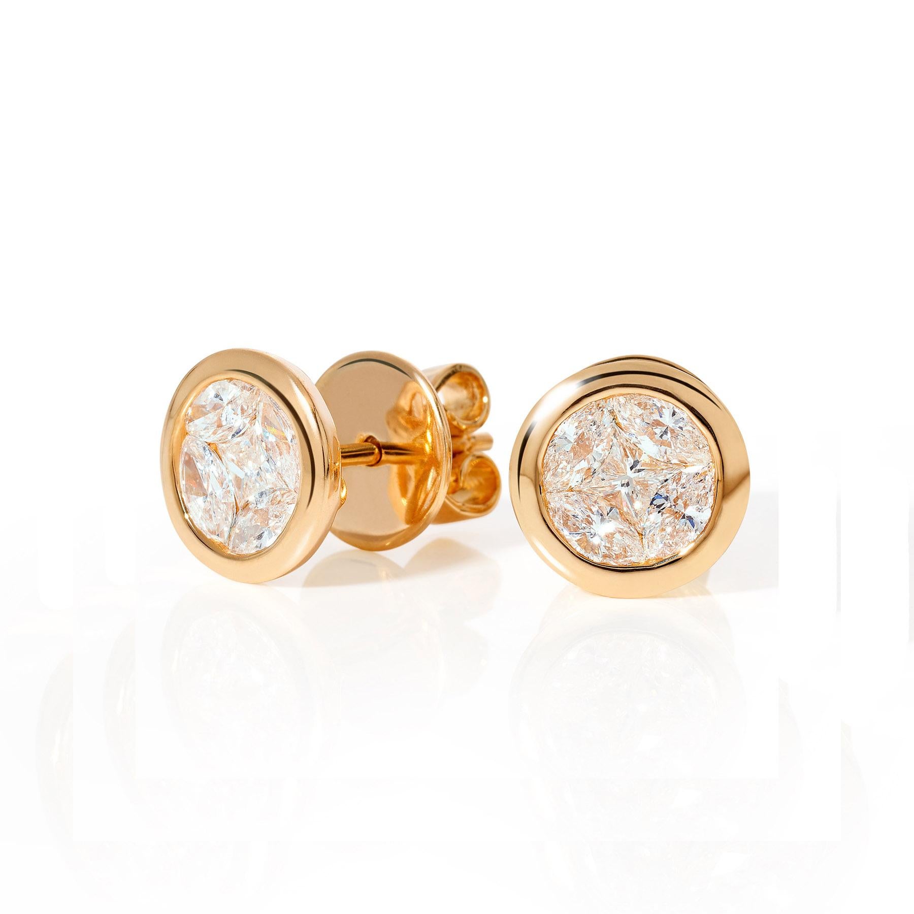 Mixed Cut RUCHI Marquise and Princess-Cut Diamond Yellow Gold Bezel-Set Stud Earrings For Sale