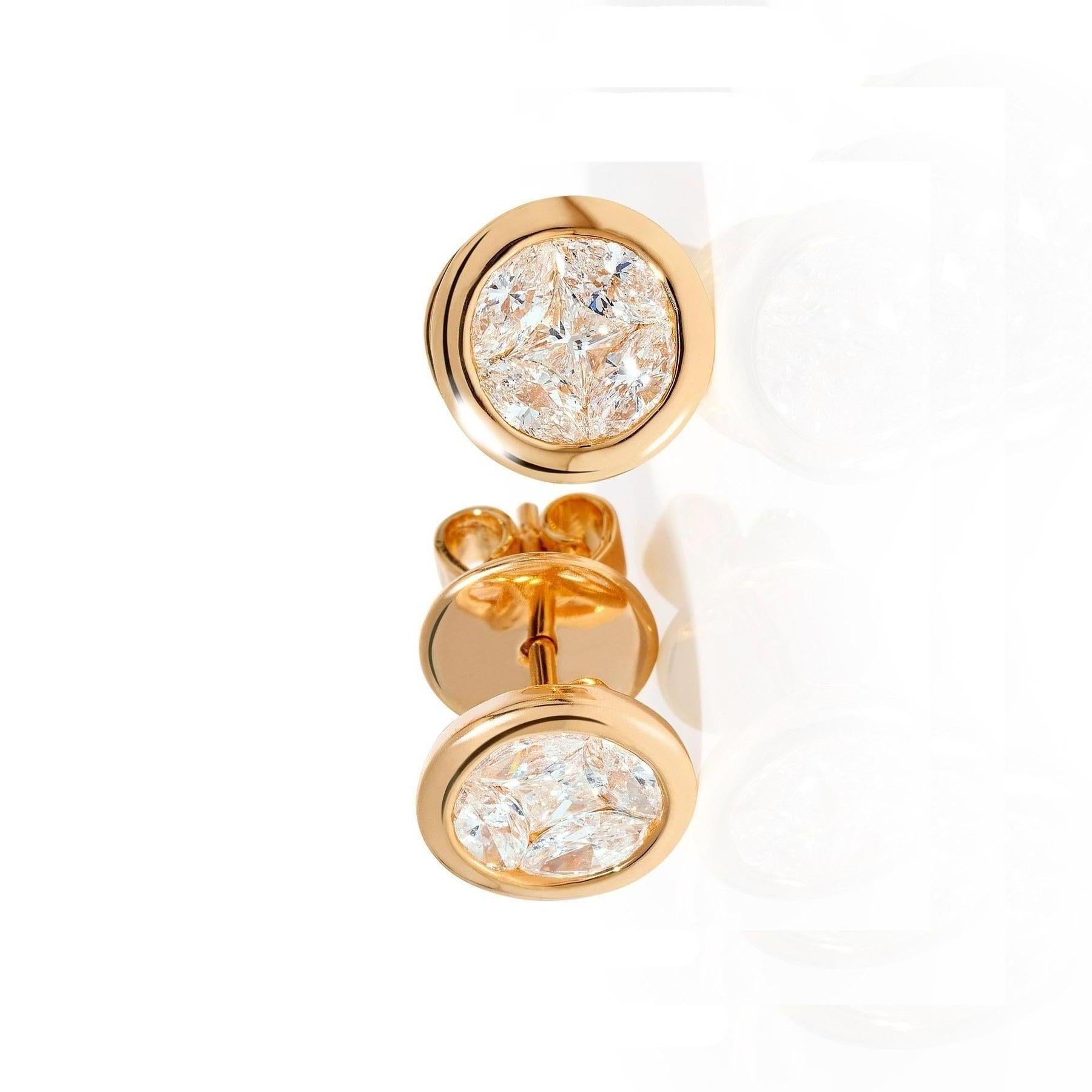 RUCHI Marquise and Princess-Cut Diamond Yellow Gold Bezel-Set Stud Earrings In New Condition For Sale In New York, NY