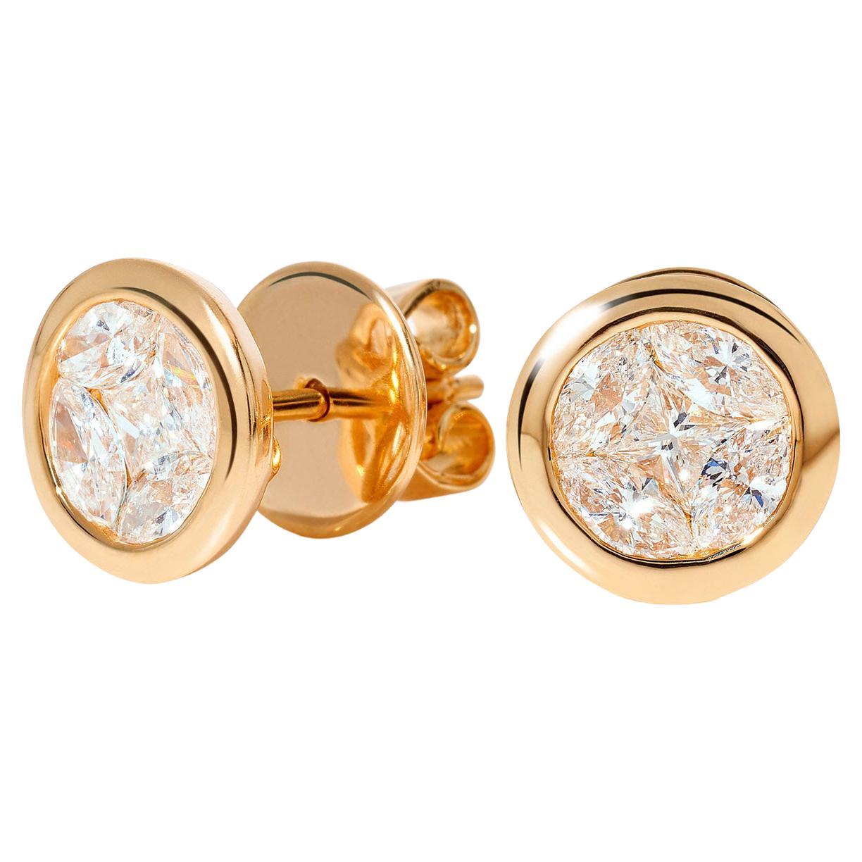 RUCHI Marquise and Princess-Cut Diamond Yellow Gold Bezel-Set Stud Earrings For Sale