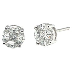 Diamond Illusion Stud Earrings in White Golds, .85 Carat Total