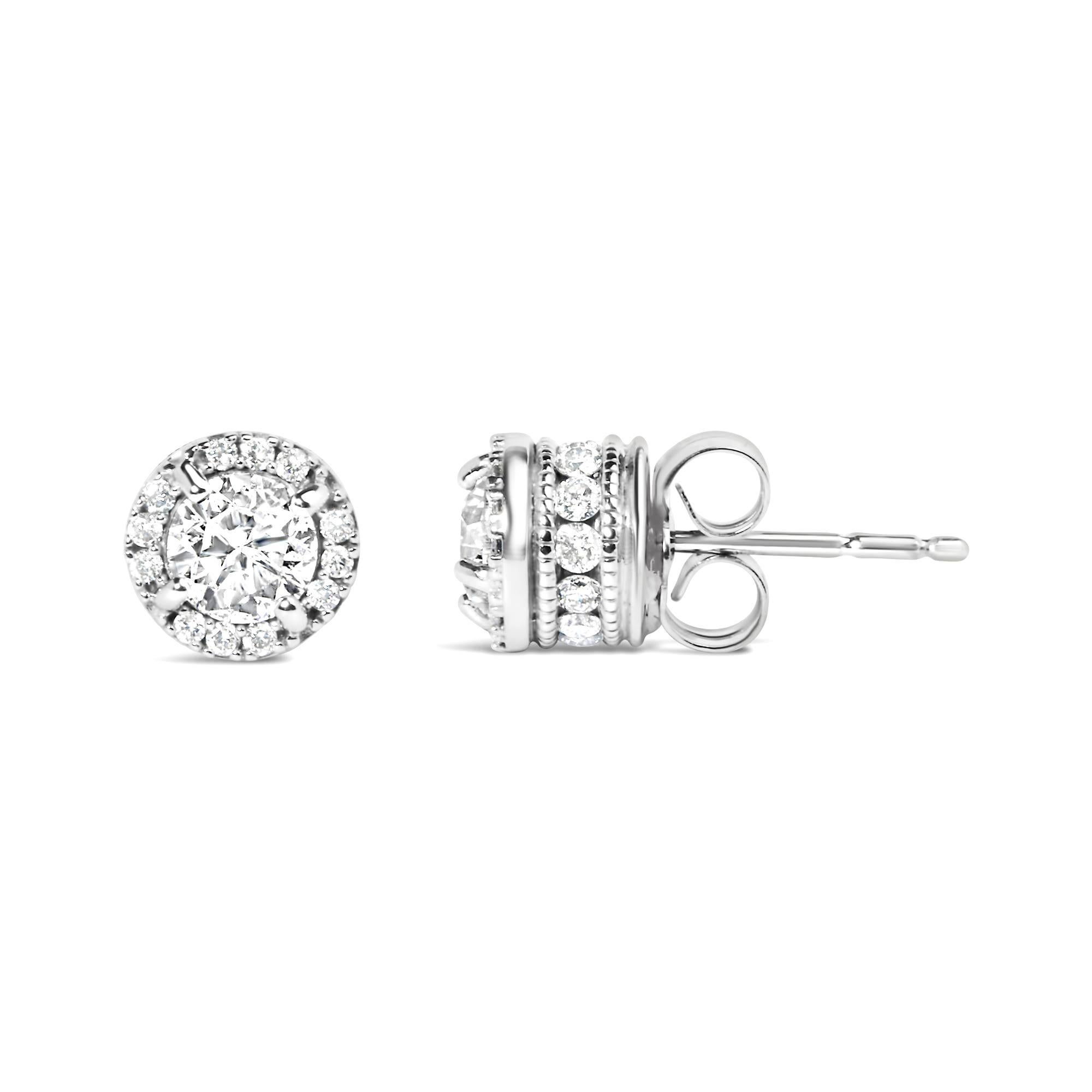 Diamond Stud Earrings Hidden Diamond Halo 1.02 Carats 10K White Gold In Excellent Condition For Sale In Laguna Niguel, CA