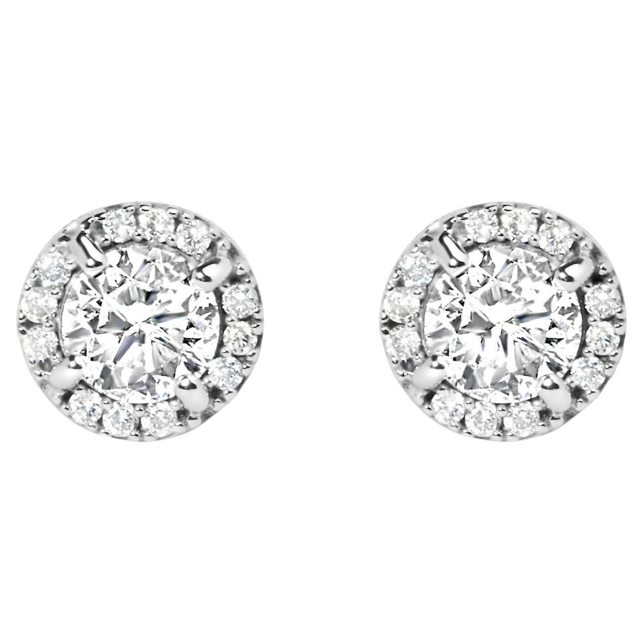 Diamond Stud Earrings Hidden Diamond Halo 1.02 Carats 10K White Gold For Sale