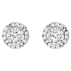 Boucles d'oreilles diamant Halo de diamants cachés 1.02 carats Or blanc 10K