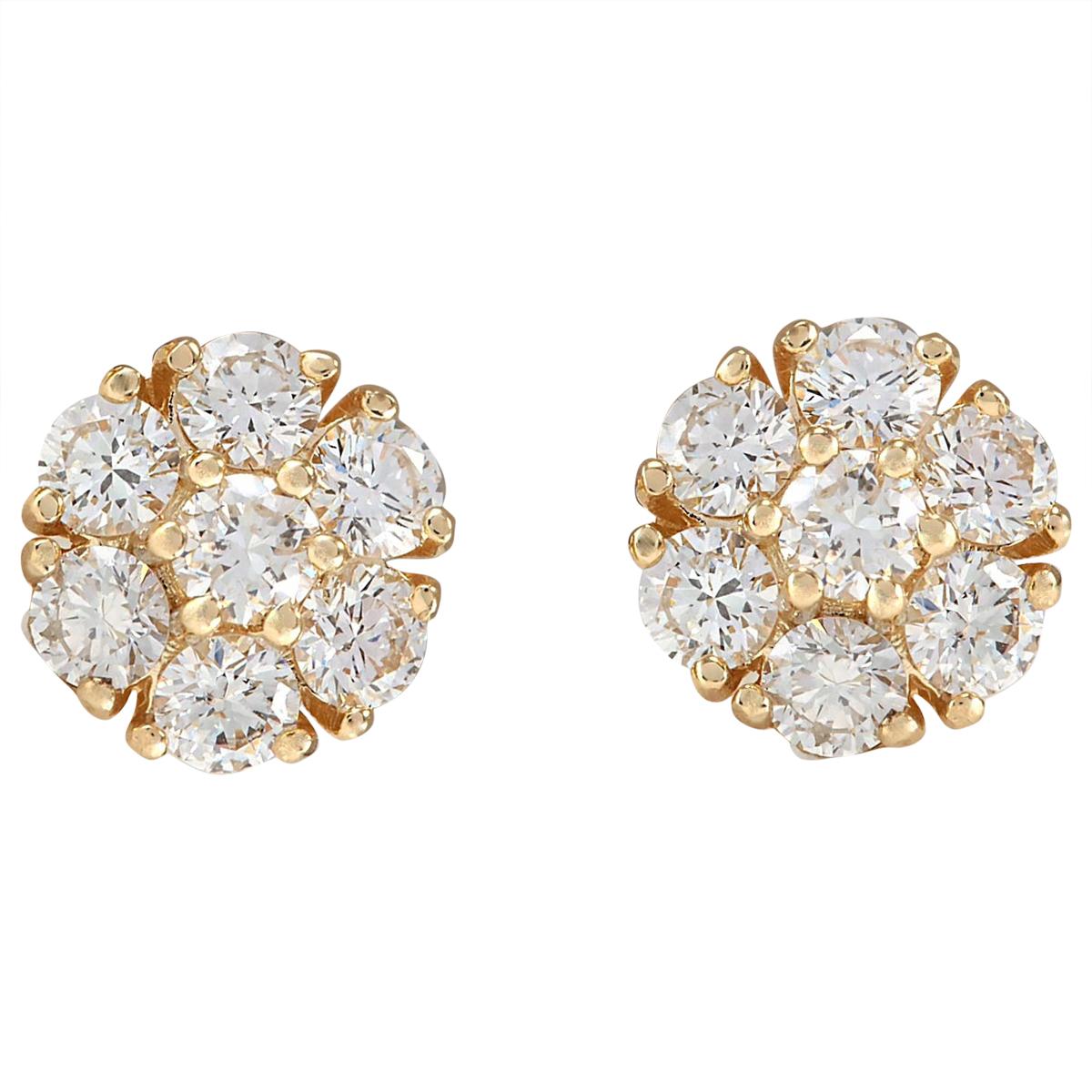 Round Cut Diamond Stud Earrings In 14 Karat Yellow Gold For Sale