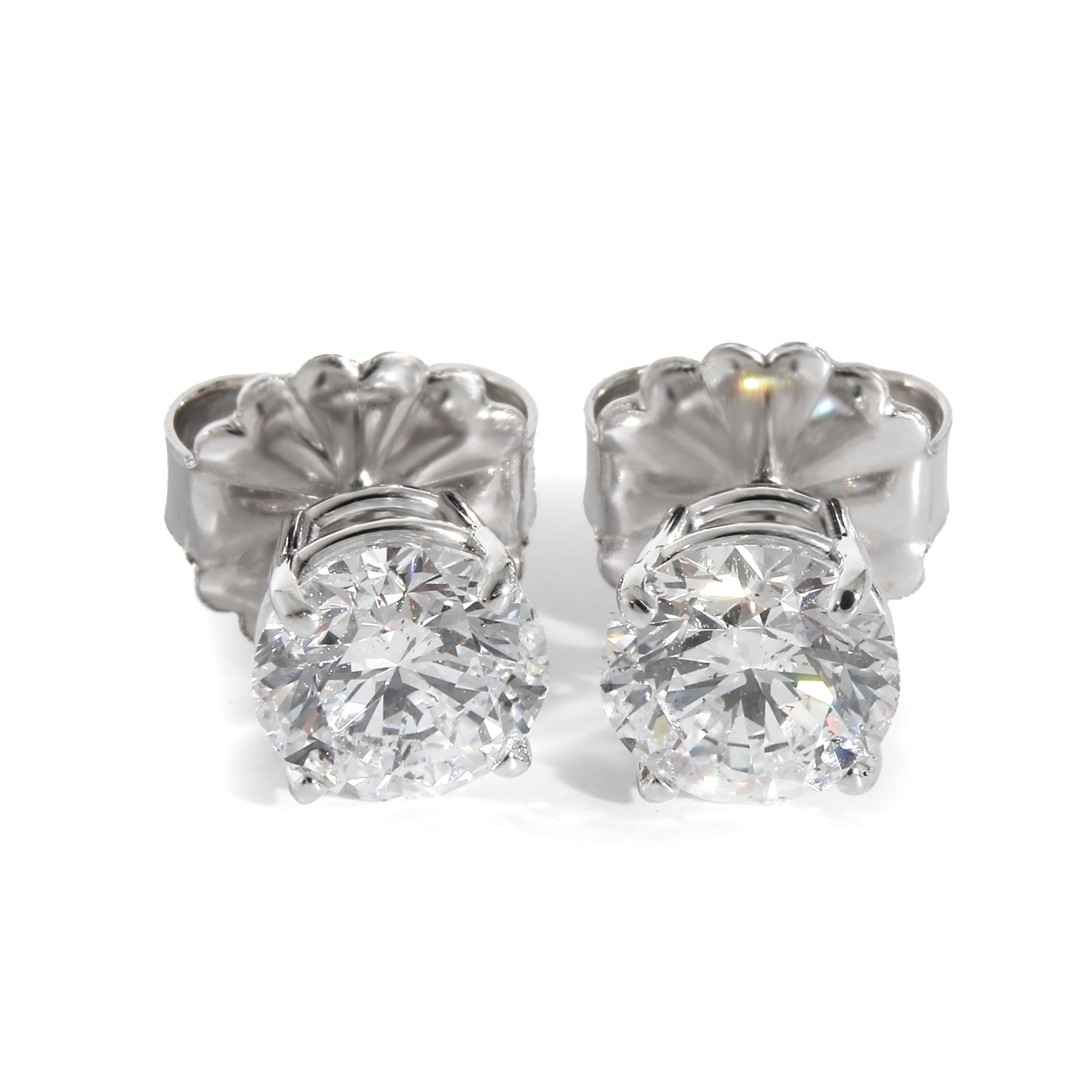 Round Cut Diamond Stud Earrings in 14K White Gold (3.16 CTW) For Sale