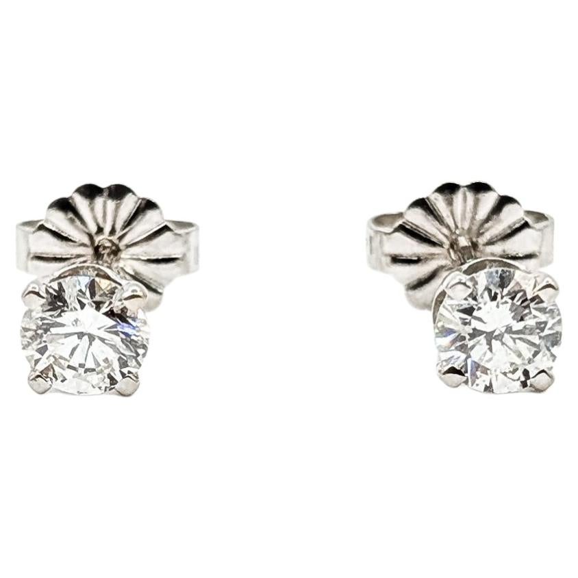Diamond Stud Earrings in 14k White Gold For Sale