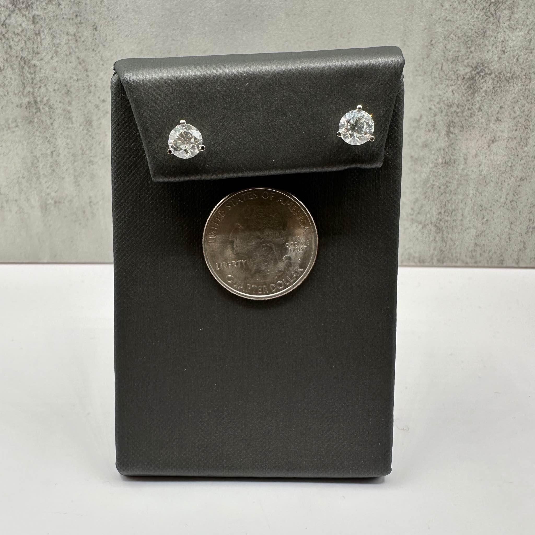 Diamond Stud Earrings in 14kt White Gold - 2ctw GH I1 Round Diamonds, Martini In New Condition For Sale In West Hempstead, NY
