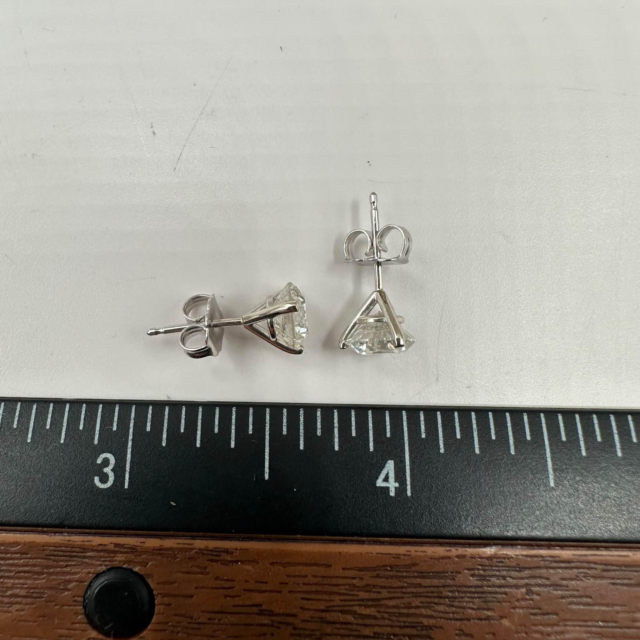 Women's or Men's Diamond Stud Earrings in 14kt White Gold - 2ctw GH I1 Round Diamonds, Martini For Sale