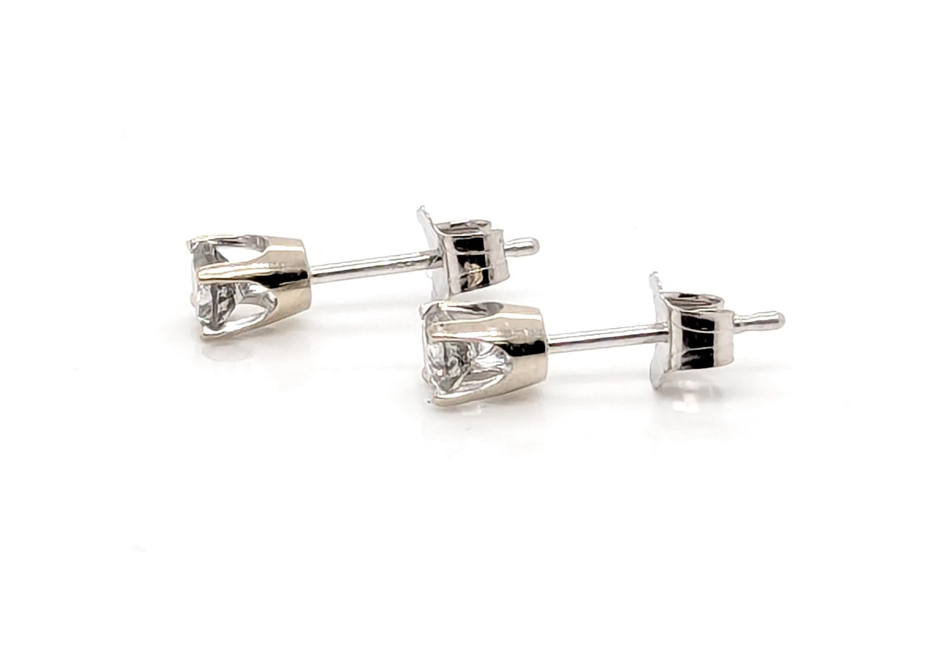 Round Cut Diamond Stud Earrings Mined 1/3ct Round Brilliant Cut 14K White Gold Pushback For Sale