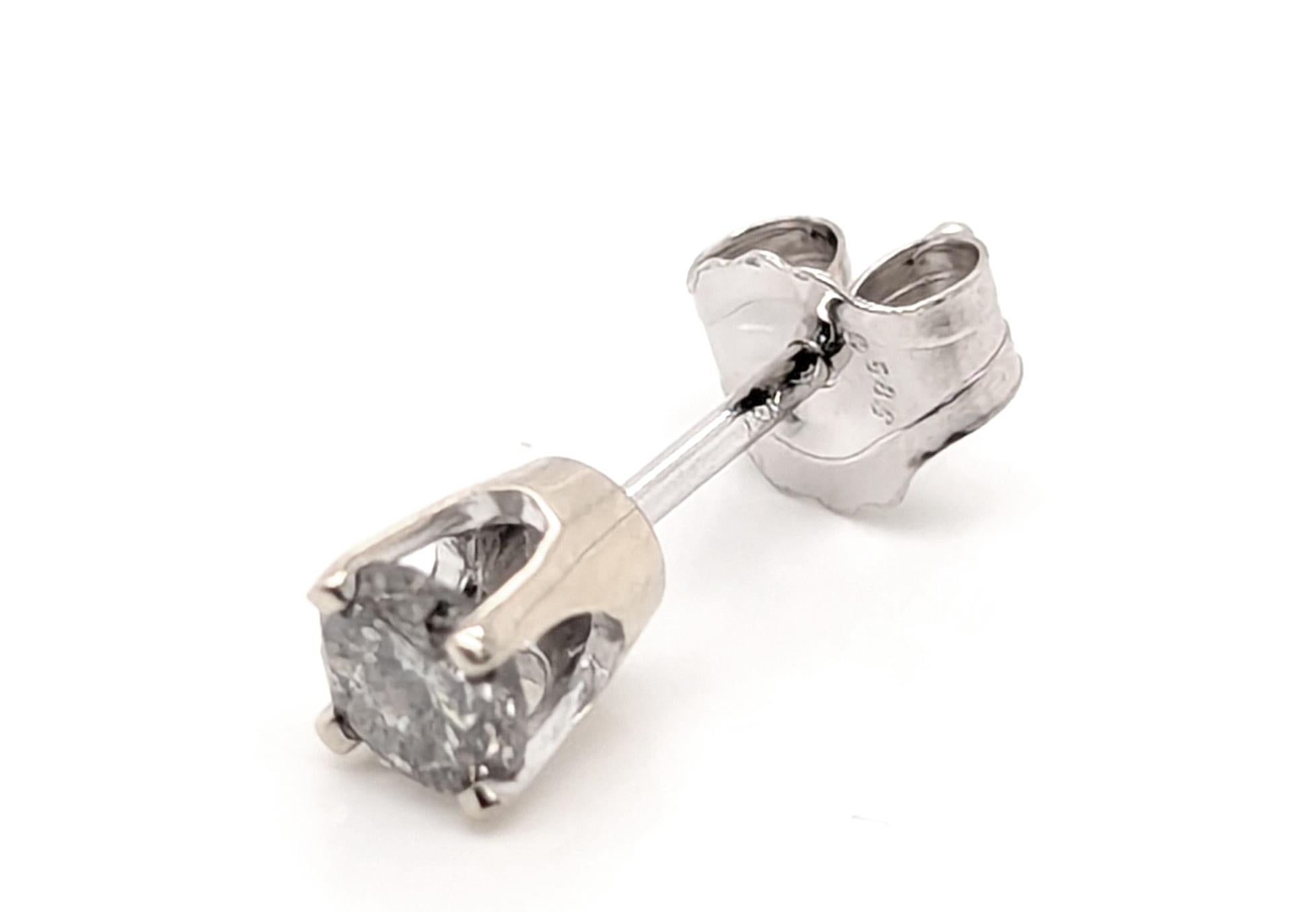 Women's or Men's Diamond Stud Earrings Mined 1/3ct Round Brilliant Cut 14K White Gold Pushback For Sale