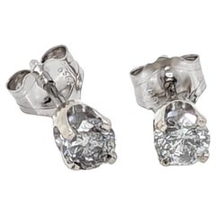 Diamond Stud Earrings Mined 1/3ct Round Brilliant Cut 14K White Gold Pushback