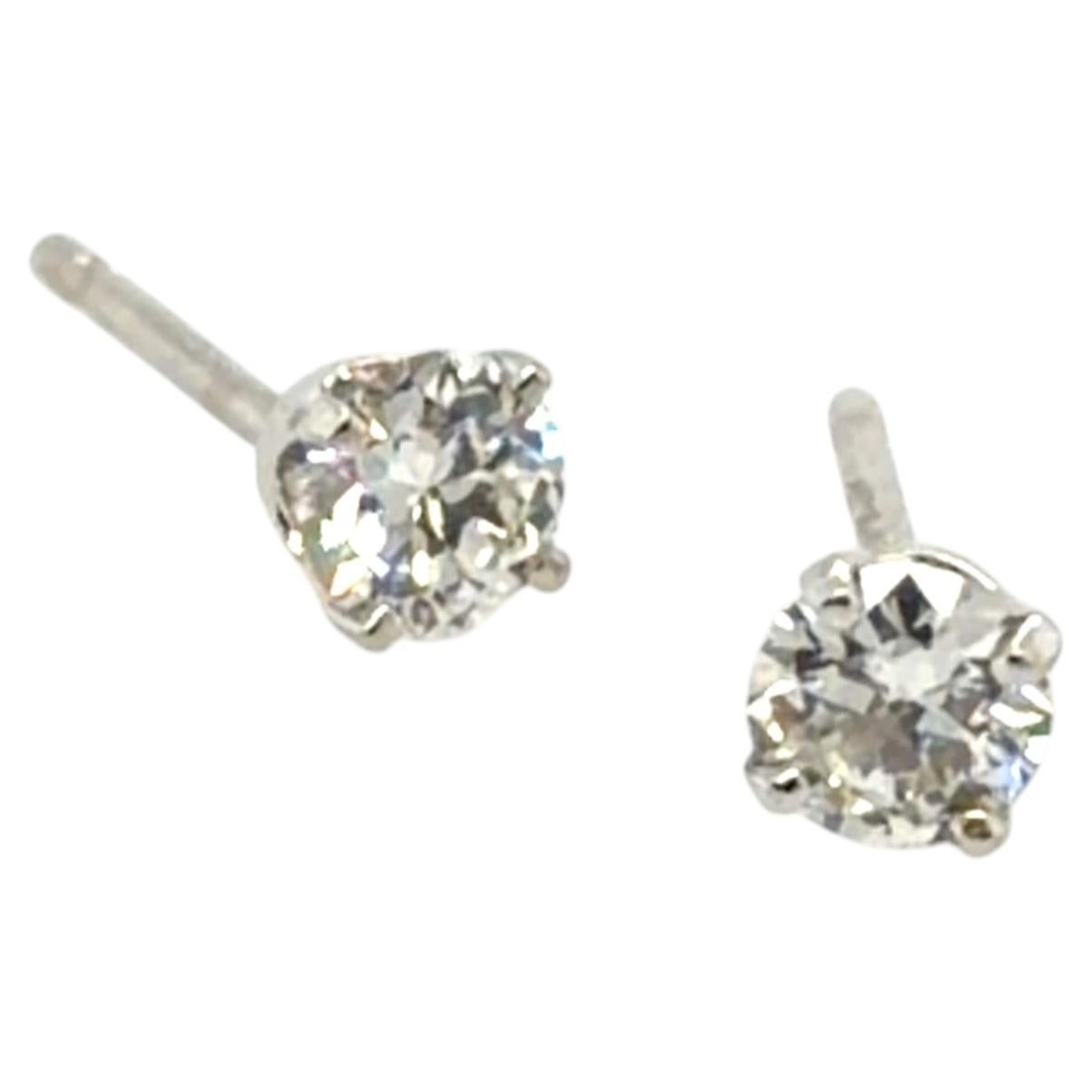Diamond Stud Earrings Mined 1/3ct Round Brilliant Cut 14K White Gold Pushback
