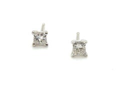 Diamond Stud Earrings Mined 1/4ct Princess Cut 14K White Gold Pushback Brand New