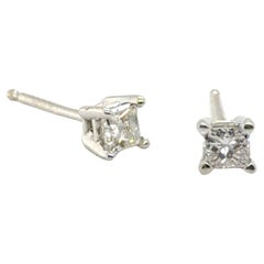 Diamond Stud Earrings Mined 1/4ct Princess Cut 14K White Gold Pushback Brand New