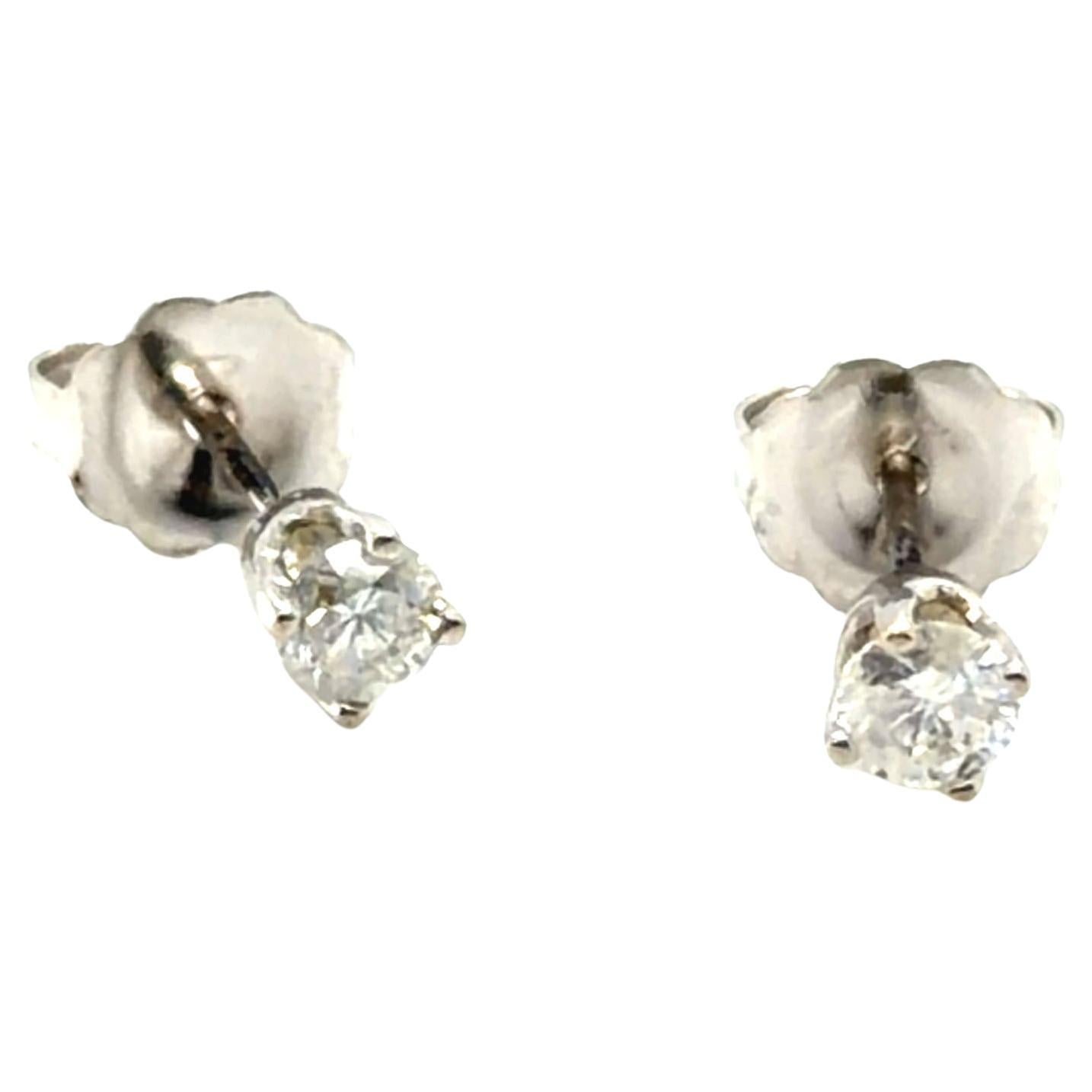 Diamond Stud Earrings Mined .25ct Round Brilliant 14K White Gold Pushback im Angebot