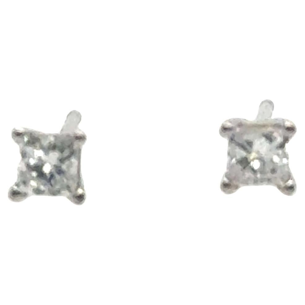 Diamond Stud Earrings Mined .35ct Princess Cut 14K White Gold Pushback