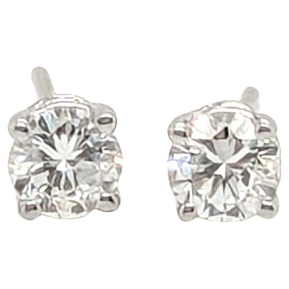 Orecchini con diamanti Mined .75ct Round Brilliante Cut in oro bianco 14K Pushback in vendita