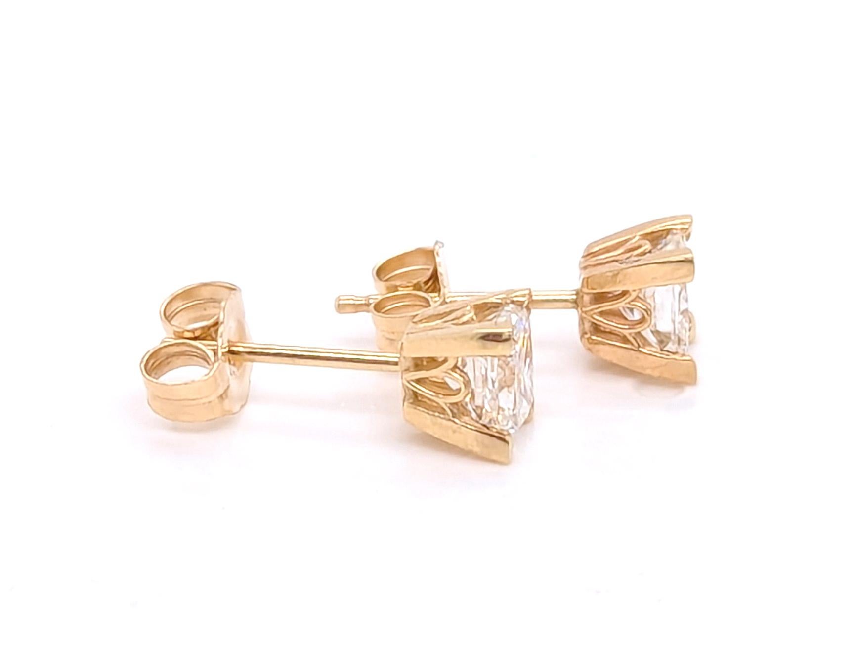 Taglio princess Orecchini con diamanti Nature Mined 1ct Princess Cut Oro giallo 14K Pushback BR in vendita