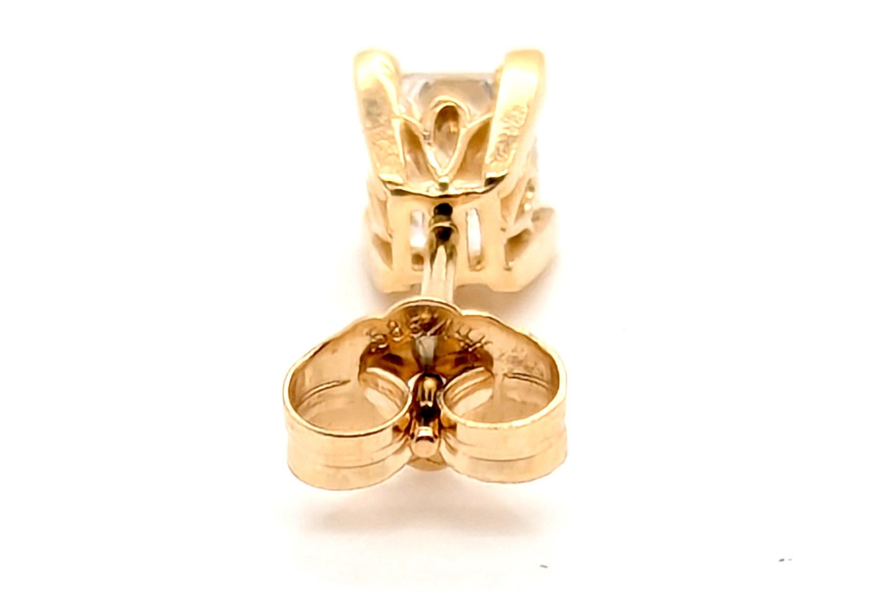 da uomo o donna Orecchini con diamanti Nature Mined 1ct Princess Cut Oro giallo 14K Pushback BR in vendita