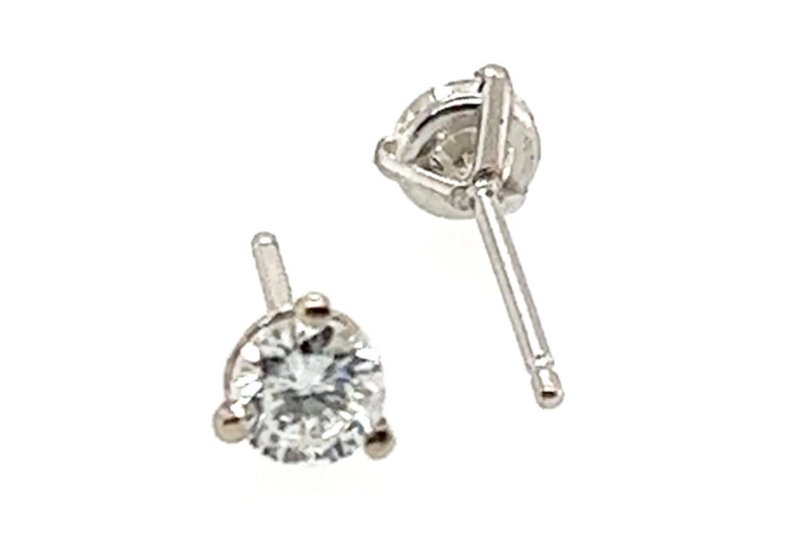 Round Cut Diamond Stud Earrings Natural Mined 45 Carat G SI1 Round 3 Prong Martini 14k For Sale