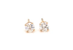 Diamond Stud Earrings Natural Mined Round .35ct 4 Prong Push Back 14K Yellow Gol