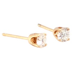 Diamond Stud Earrings Natural Mined Round .35ct 4 Prong Push Back 14K Yellow Gol