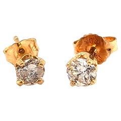 Diamond Stud Earrings Natural Mined Round .50ct 4 Prong Push Back 14K Yellow Gol