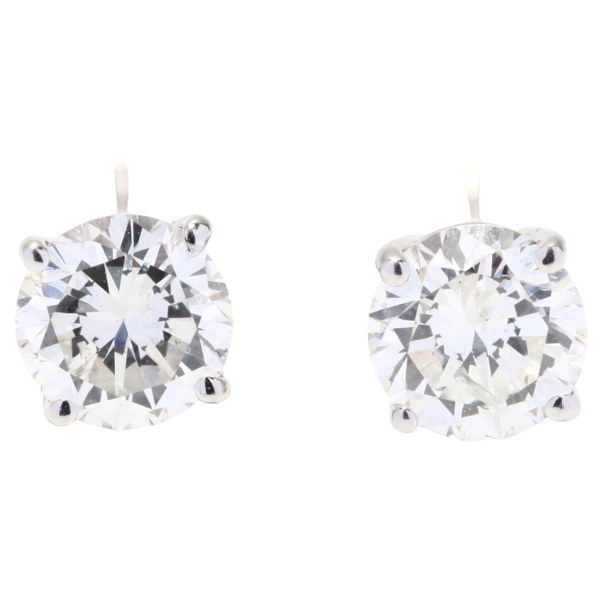 Diamond Stud Earrings, Platinum, Length 4.5 MM, Simple Diamond Stud For Sale
