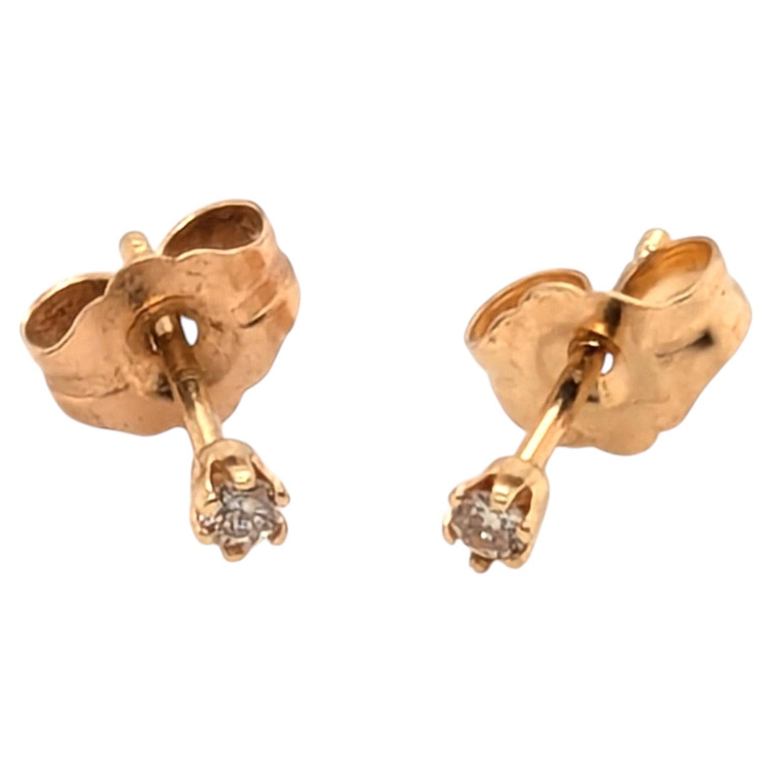 Diamond Stud Earrings Pushback Mined .06ct RBC 14K Yellow Gold Pushback