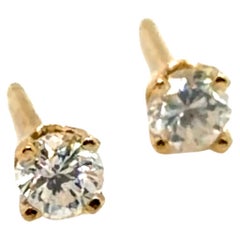 Diamond Stud Earrings Pushback Mined .20ct RBC G-H / SI Cut 14K Yellow Gold