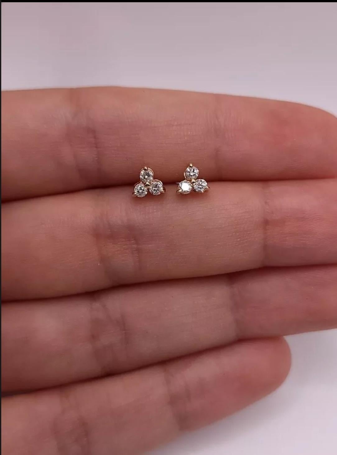 Boucles d'oreilles en diamant Boucles d'oreilles en or 14K à 3 pierres Trio de boucles d'oreilles en diamant. en vente 4