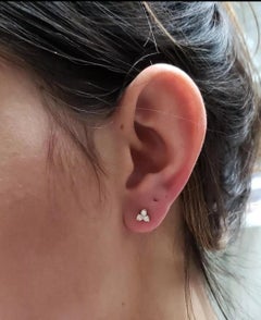 Diamond Stud Earrings Real Diamond 14K Gold Studs 3 Stone Diamond Earrings Trio.