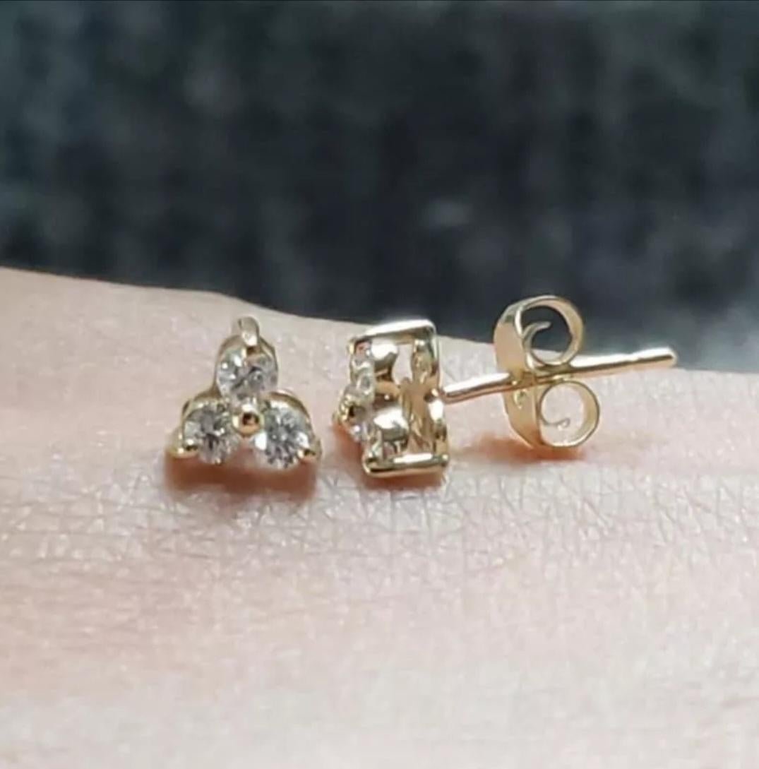 Boucles d'oreilles en diamant Boucles d'oreilles en or 14K à 3 pierres Trio de boucles d'oreilles en diamant. en vente 3
