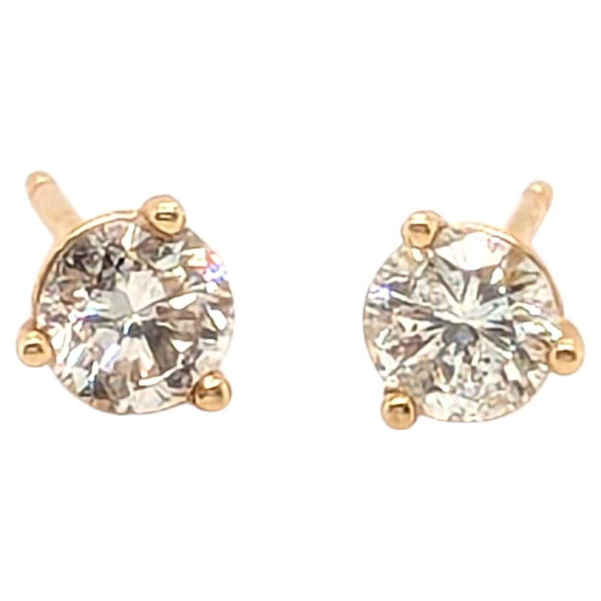Diamond Stud Earrings Round Brilliant Cut Mined Diamonds .70ct 14K 3 Prong Marti