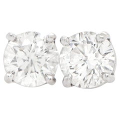 Diamond Stud Earrings Round Cut 0.75 Carat Each 14K White Gold