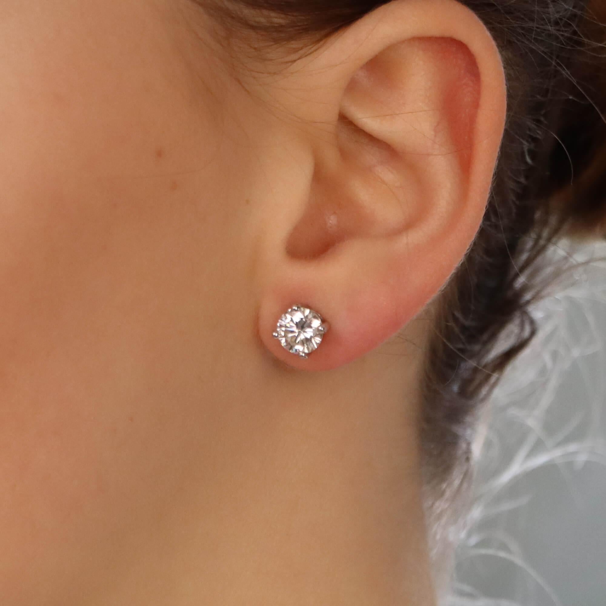 Round Cut Diamond Stud Earrings Set in 18k White Gold 2.46 Carat