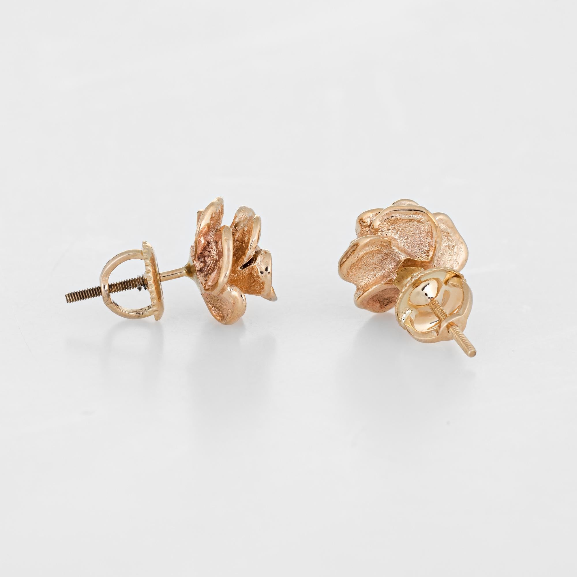 Finely detailed pair of vintage diamond stud earrings, crafted in 14k yellow gold. 

Two estimated 0.25 carat round brilliant cut diamonds are set into the mounts. The total diamond weight is estimated at 0.50 carats (estimated at G-H color and SI2