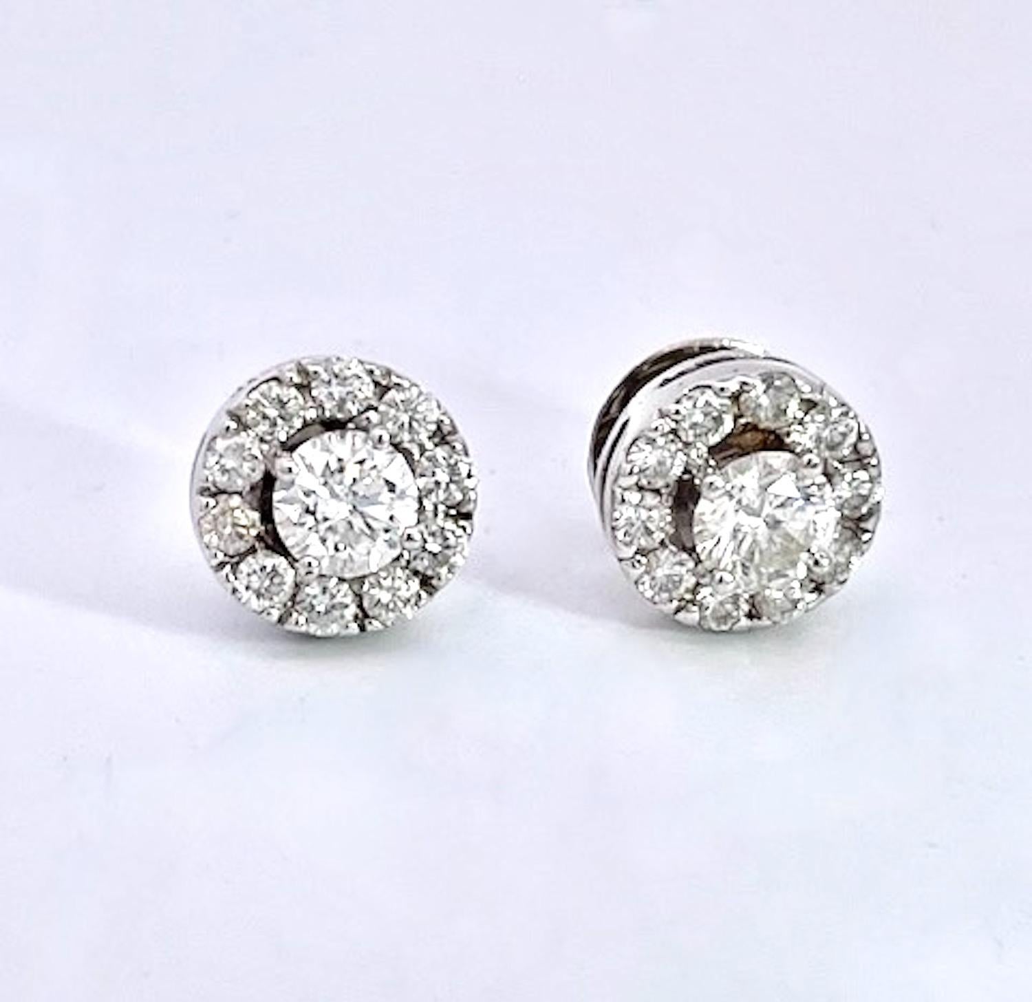 da uomo o donna Orecchini con diamante con contorno di diamanti 18K in vendita