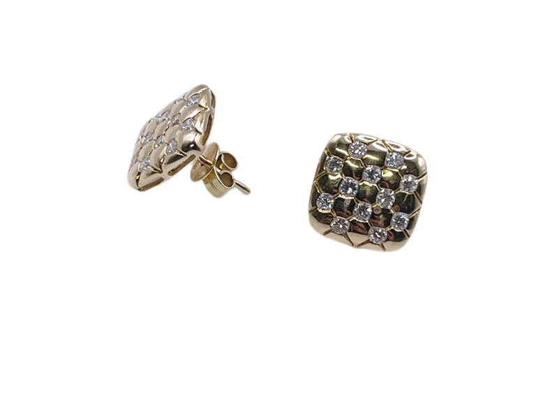 Studded Design Diamond Stud Errings Checkered Board Design 18kt Yellow Gold For Sale ...