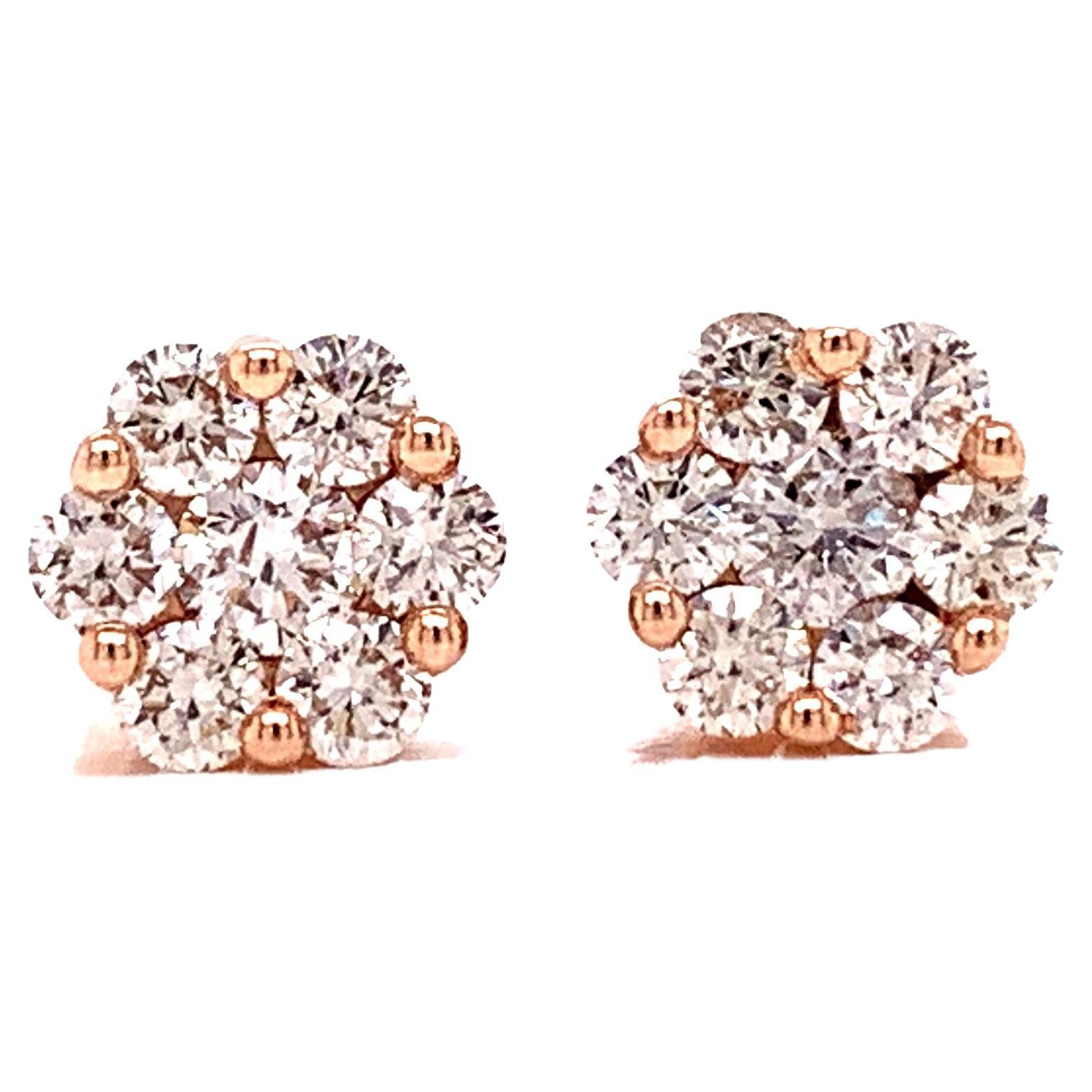 Diamond Stud Flower Earrings One Cttw. in White Gold In New Condition For Sale In Derby, NY