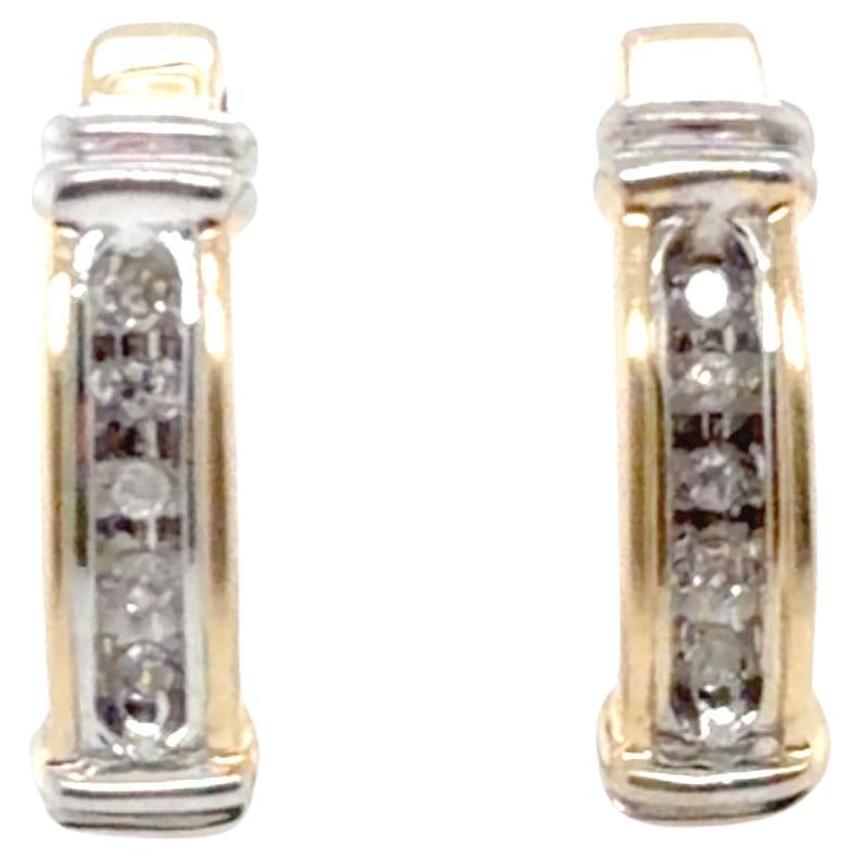 Diamond Stud Half Hoop Earrings Mined Diamonds 14K White 
Yellow Gold im Angebot