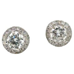 Diamond Stud Halo Earrings Natural Mined 1 Carat White Gold Screwback 1ct