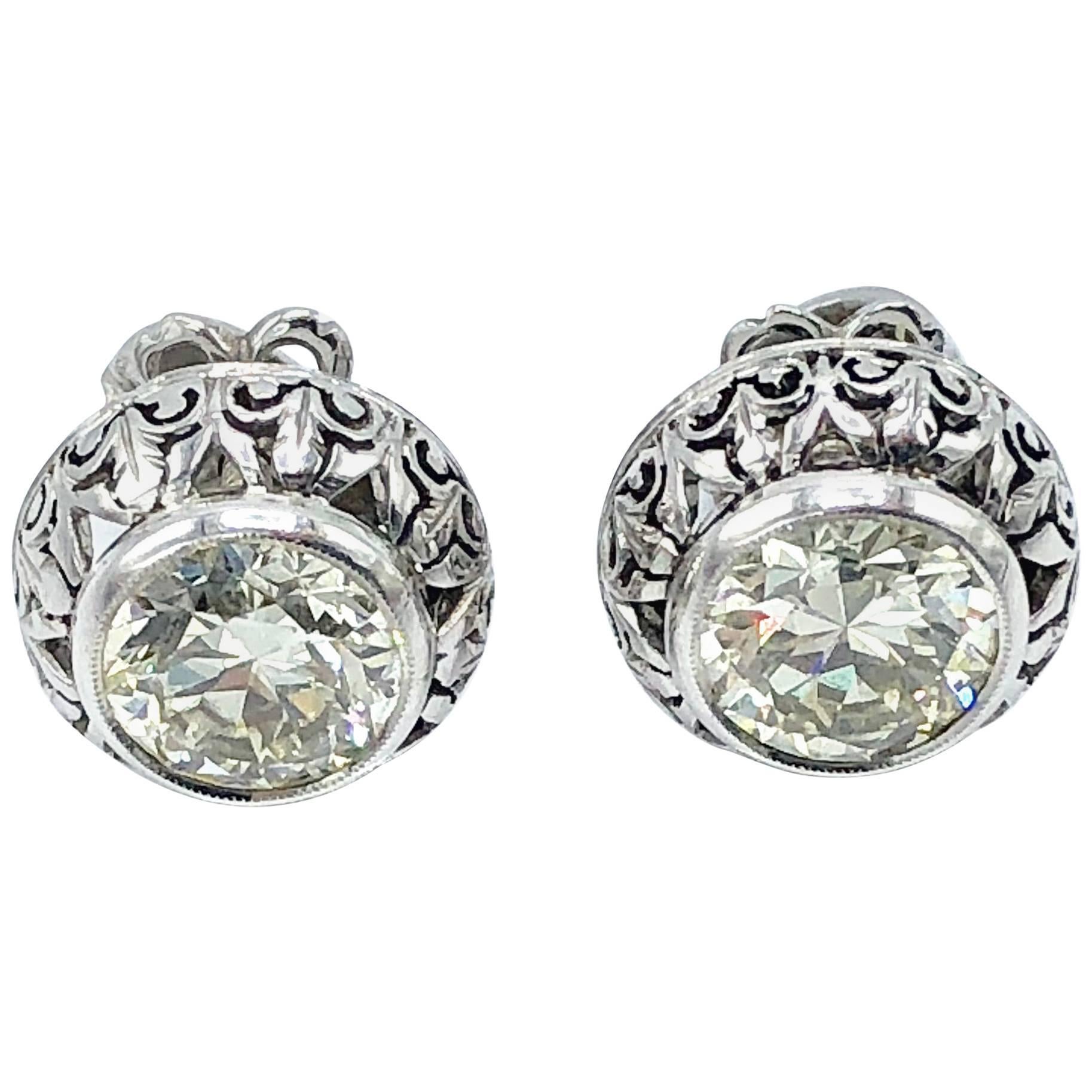 Diamond Stud Platinum Earrings For Sale