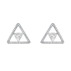 0.49 Carat Trillion Diamond Stud Earrings in Platinum F VS Single Cut Diamonds